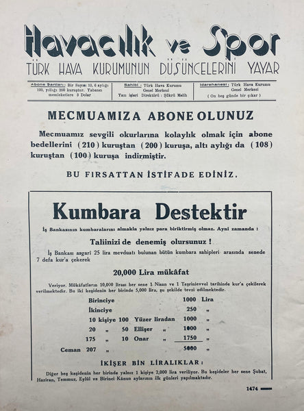 [TÜRK HAVACILIĞI / GRAFİK / PROPAGANDA] Havacılık ve Spor Dergisi "Türk Hava Kurumunun Düşüncelerini Yayar" (On beş günde bir çıkar) 29 Birinciteşrin (Ekim) Sayısı 1937