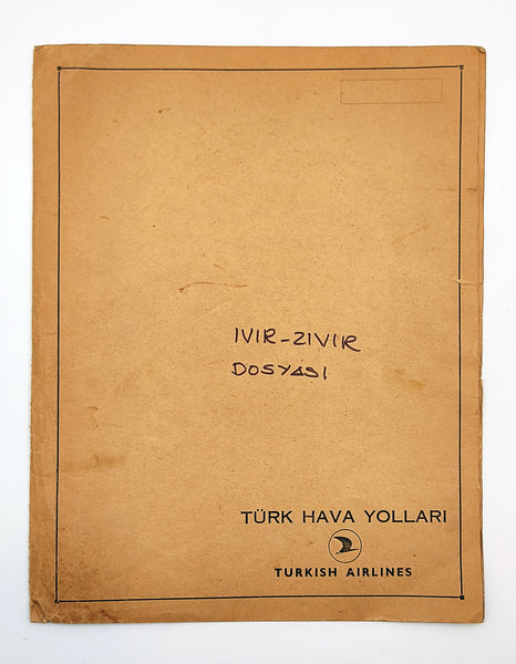 Türk Hava Yolları antetli dosya içerisinde bulunan uyarı etiketleri koleksiyonu
