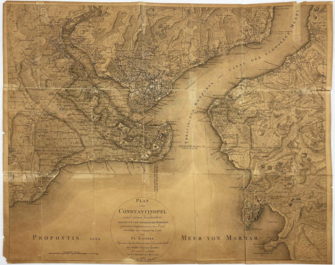 Plan von Constantinopel und seinen Vorstadten Diesseits und Jenseits des Bosporos geometrisch aufgenommen im 1776. berichtgt und vermehrt im J. 1786 von F. Kauffer von J. D. Barbie du Bocage 1821 Pesth, bei C. A. Hartleben