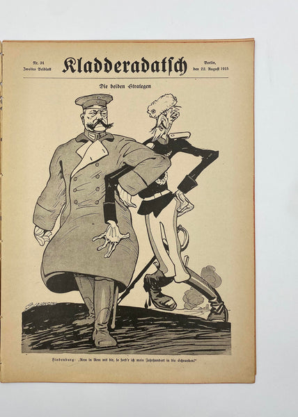 [BİRİNCİ DÜNYA SAVAŞI PROPAGANDA]  Büyük Britanya’yı temsilen çizilen John Bull arka kapaklı Almanca Kladderadatsch Dergisi Nr: 34, 22 August (Ağustos) 1915 Berlin