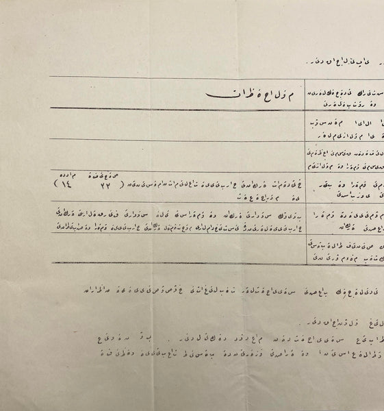 Enverî harflerle* düzenlenmiş "Erkân-ı Harbiye-yi Umumiye Riyâseti" antetli ordunun seyahati ile ilgili tanzim edilen hususların açıklandığı Osmanlıca askerî cetvel