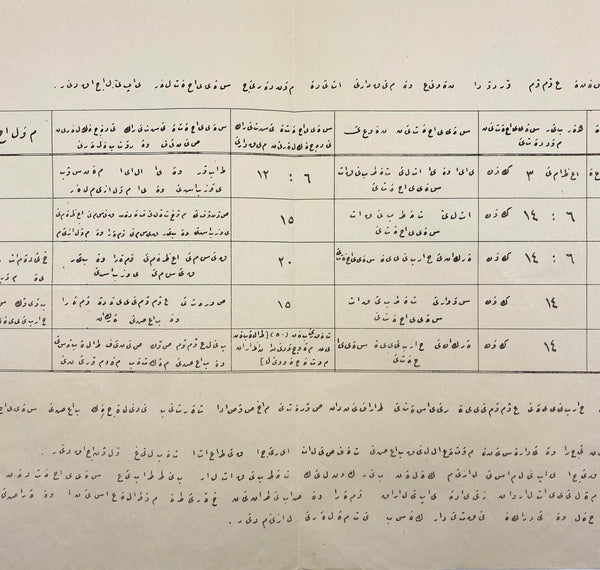 Enverî harflerle* düzenlenmiş "Erkân-ı Harbiye-yi Umumiye Riyâseti" antetli ordunun seyahati ile ilgili tanzim edilen hususların açıklandığı Osmanlıca askerî cetvel