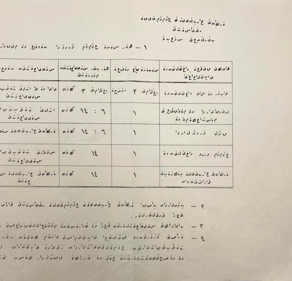 Enverî harflerle* düzenlenmiş "Erkân-ı Harbiye-yi Umumiye Riyâseti" antetli ordunun seyahati ile ilgili tanzim edilen hususların açıklandığı Osmanlıca askerî cetvel