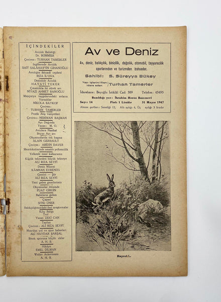 Av ve deniz dergisi. 31 Mayıs 1947, Sayı: 14