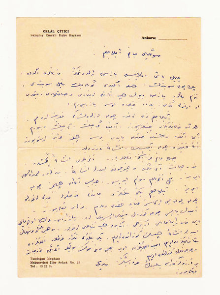 2 adet Osmanlıca mektup: Sayıştay Emekli Daire Başkanı Celâl Çiftçi'den bir hanımefendiye. 1973 tarihli