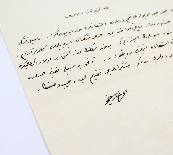 [BEŞ HECECİLER] Orhan Seyfi Orhon ıslak imzalı, "Yeni Kalem" antetli kağıt üzerinde Osmanlıca el yazması, 1927 tarihli, Samipaşazâde Sezai'ye gönderilmiş mektup