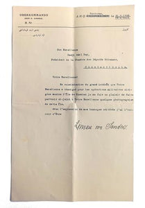 'Liman Von Sanders' imzalı, Osmanlı İmparatorluğu'nun 1. Dünya Savaşı sırasında Kos Adası'ndaki harekata ilgi gösteren Hacı Mehmed Adil Bey'e [Arda], (1869-1935) gönderilmiş Fransızca daktilo mektup